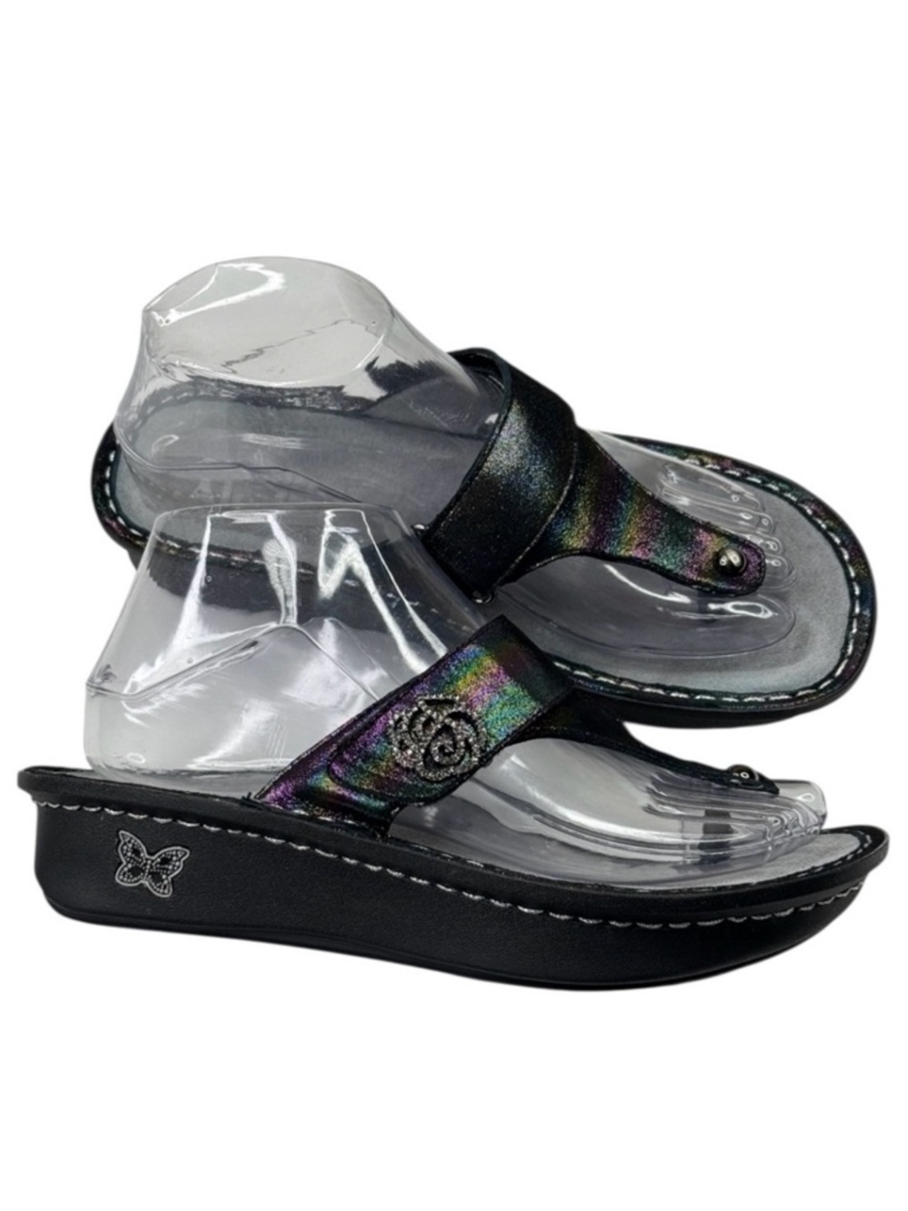 Alegria Carina Blue Rainbow Leather Thong Platform Sandal